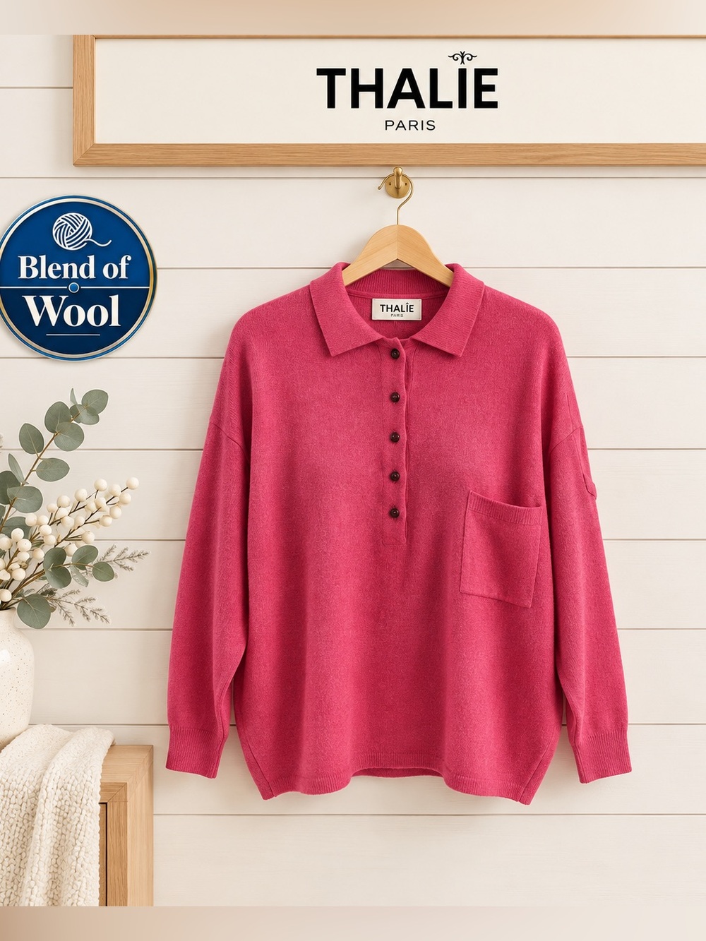 THALIE LAMBWOOL SWEATER – BUTTONED COLLAR – SIZE L